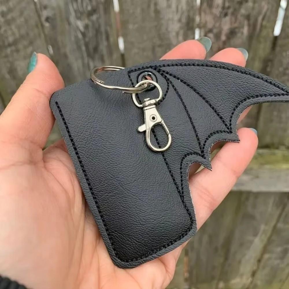 PU Leather Bat Pouch Keychain Black Wing Design Gothic Lipstick Holder  Car Keyring
