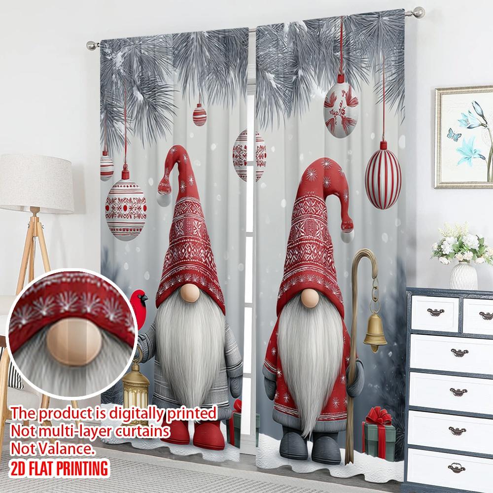 2pcs 2D flat printing High-Quality Christmas Curtains Christmas Gnomes Snow Scene Digital Printed Polyester Drapes Spring Use