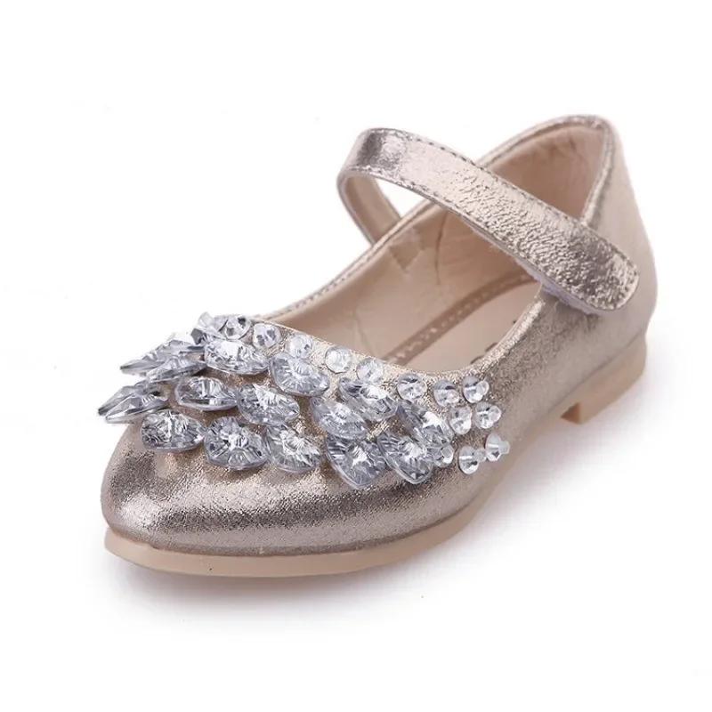 

Girls Crystal Shiny Princess Shoes Kids Sweet Flats Performance Shoes Fashion Children s Leather Shoes for Party Wedding 36