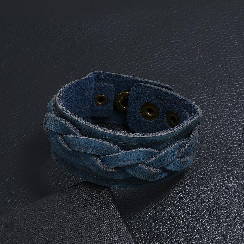 Handmade Braided Real Leather Bracelet for Men and Women Punk Style Jewelry Bangles Retro Jewelry синий