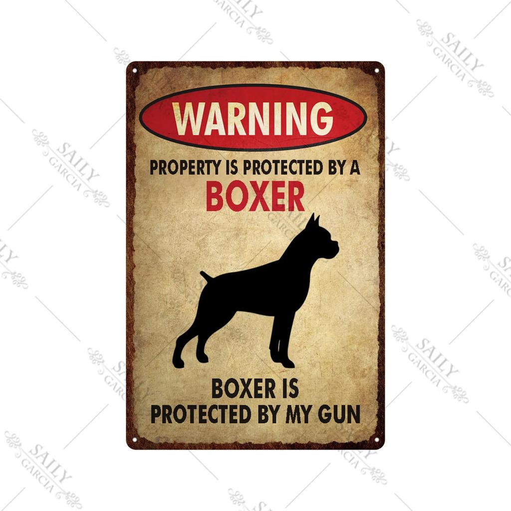 Dog Warning Vintage Tin Sign Animals Pet Metal Posters Lover Protected Pet Metal Wall Decor Plates Farm Home Kennel Metal Plaque