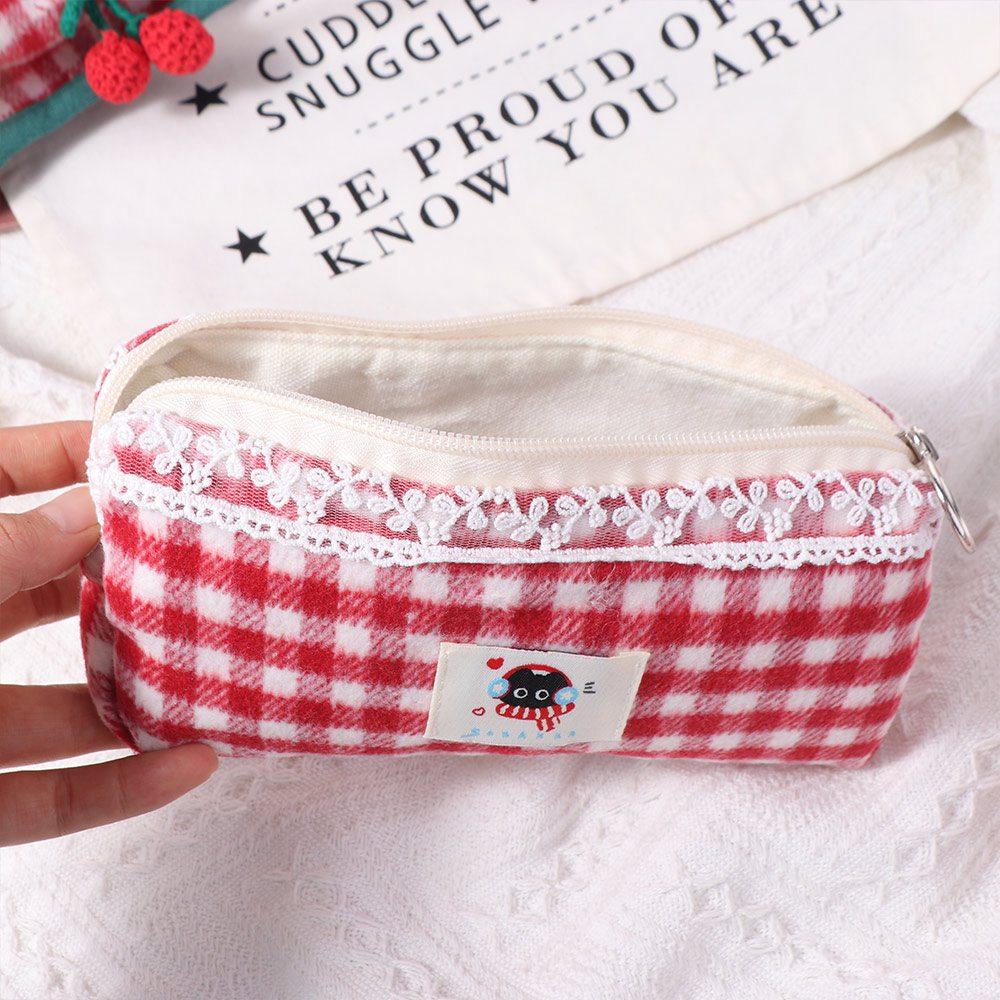 Cute Plaid Storage Bag Plush Stationery Storage Pouch Plaid Pencil Case  Office/School Supplies