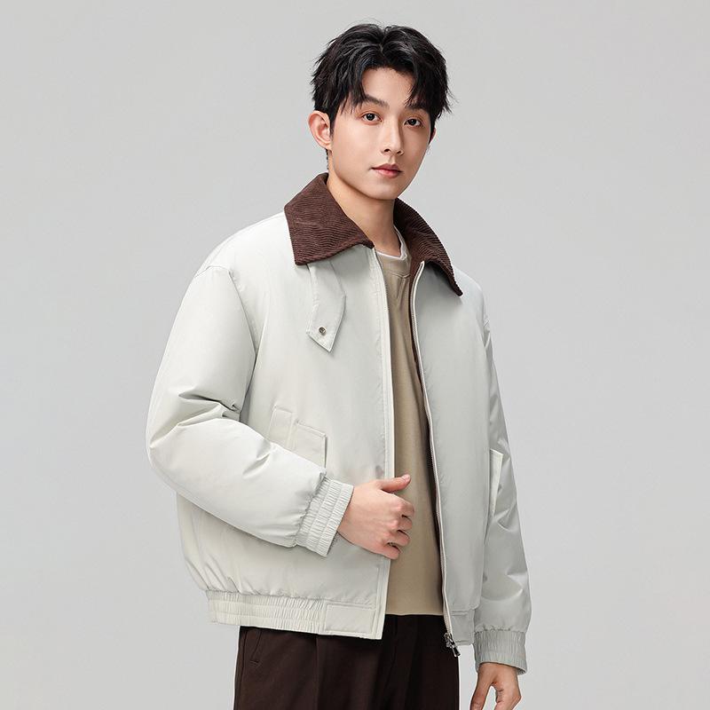 Men's Trendy Winter Short Lapel Down Jacket - Loose Fit, High-Quality White Duck Down, Solid Color