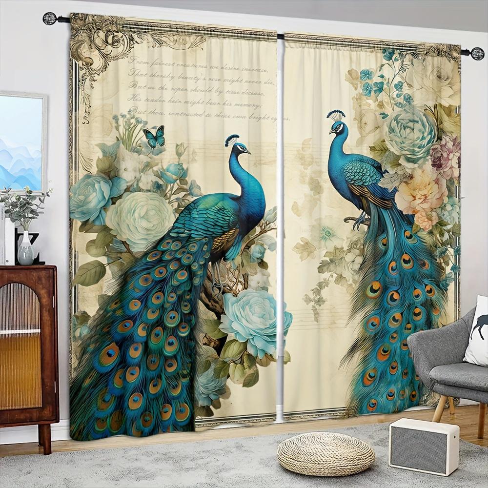 2pcs Peacock Style Printed Curtain for Home Decor -Rod Pocket Window Treatment for Bedroom,Office, Kitchen,Living Room,and Study