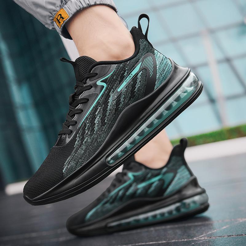 Breathable men's shoes mesh air cushion elastic soft sole shock-absorbing fly-woven casual sports shoes running shoes