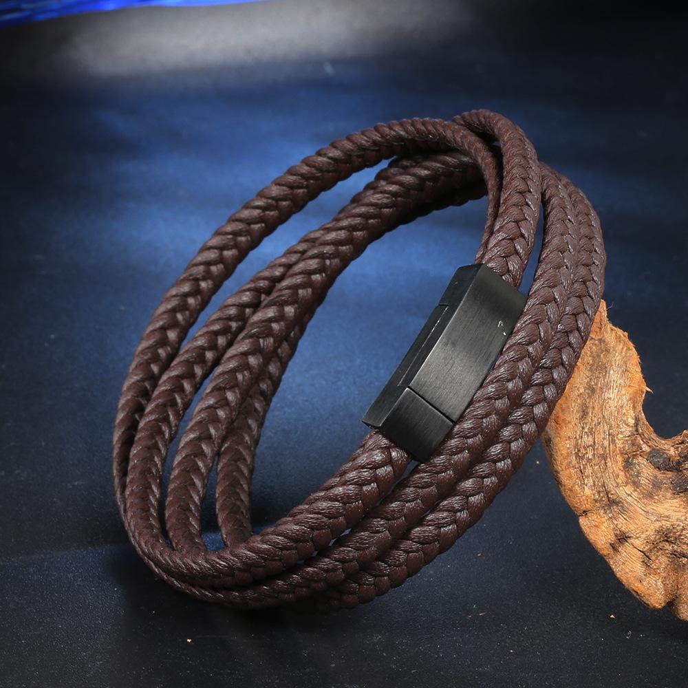 Leather stainless steel bracelet, top and bottom buckle accessories, genuine leather bracelet, men s bracelet jewelry.