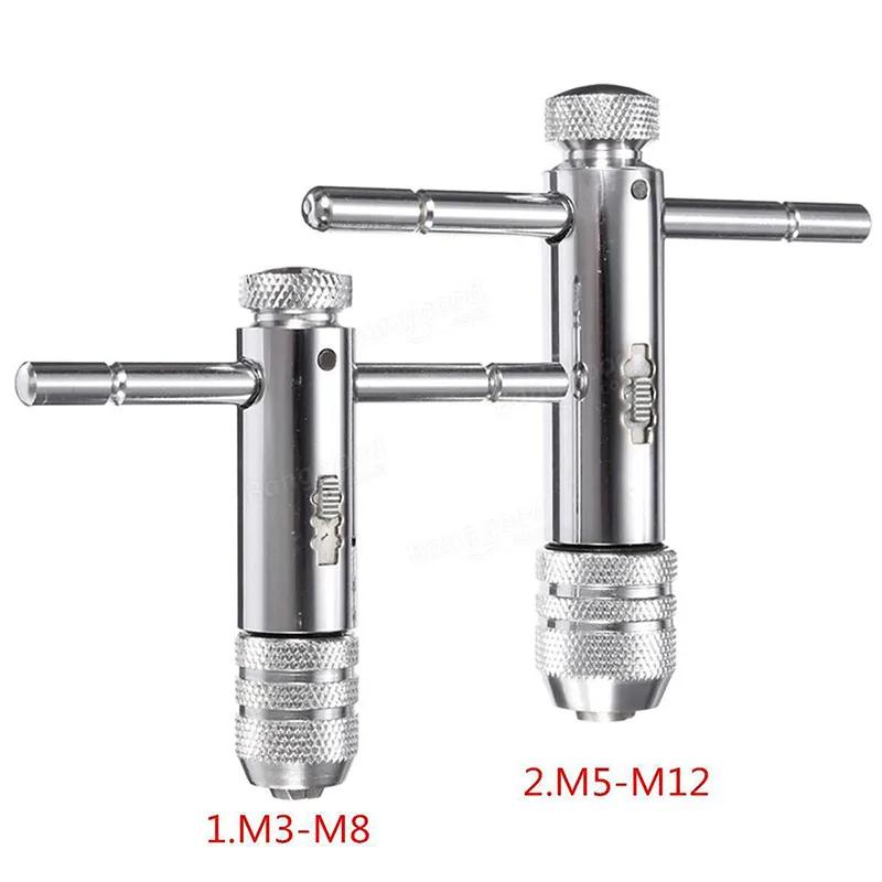 Adjustable M3-8/M5-12 T-Handle Ratchet Tap Wrench - Metric Male Thread Creator (Durable, High-Strength Workshop Hand Tool)