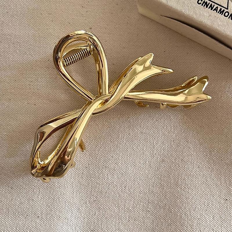 Korean Geometric Metal Gold Silver Black Gaint Bow Knot Hair Claw Clip for Women Thick Thin Head Accessories Streamer Crab Clamp