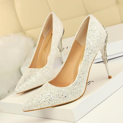 Fashion Spring Autumn Women Extreme High Heel Fashion Bling Sequin Elegant Prom Wedding Dress Shoes Shallow Mouth Pointed Toe 9219-12