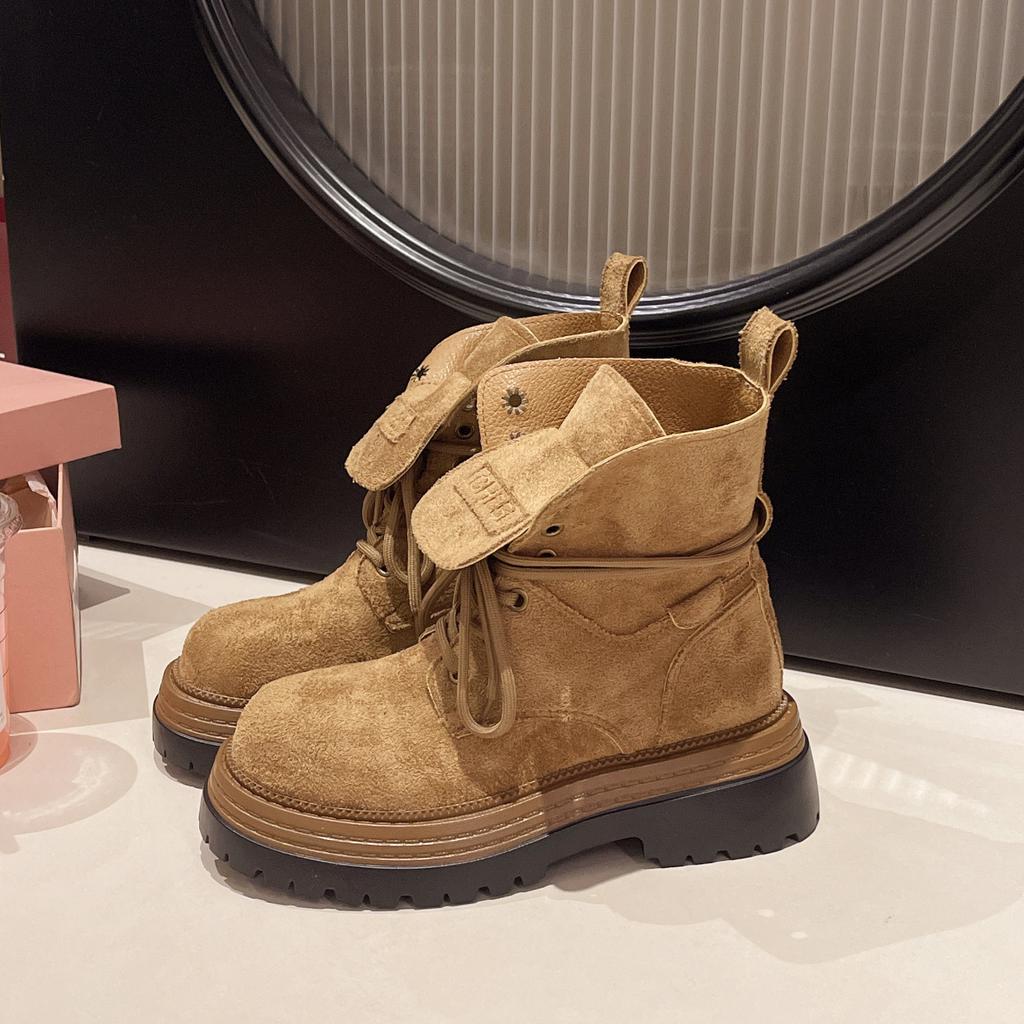 Retro Matte Leather Martin Boots Women's 2025 New Autumn and Winter Versatile British Style Straps Heightening Tooling Boots Short Boots Women