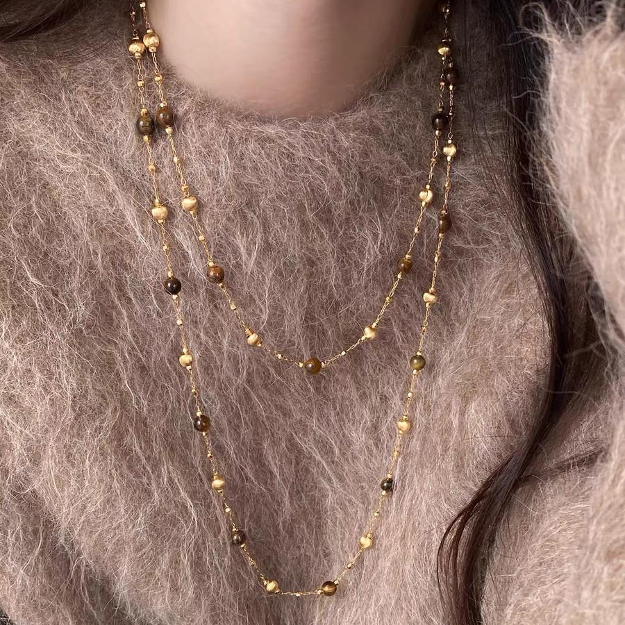 Tigers Eye Pendant Necklace For Women With Double Layer Design And Copper Material For Autumn Winter Fashion