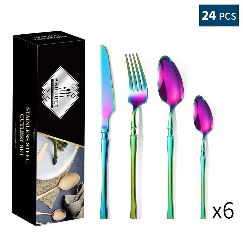 Stainless Steel Tableware 24-piece Set Small Waist Family Western Food Steak Knife, Fork and Spoon Set