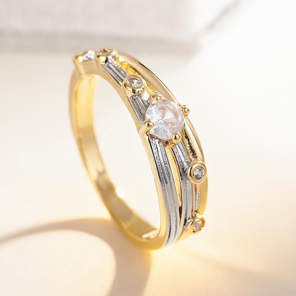 

Huitan Minialist Design Women Elegant Two Tone Ring Inlaid Shiny Round CZ Accessories for Party Wedding Versatile Daily Zircon 6