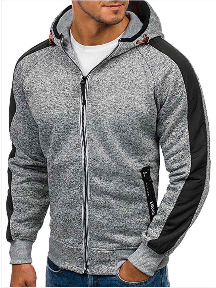 Men s Casual Jacquard Fleece Hoodie Cardigan 3 2XL светло-серый