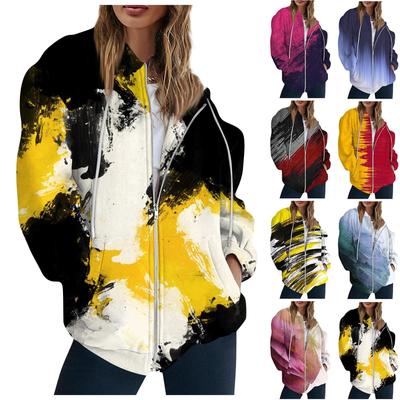 Damenmode Lässig Bedrucktes Sweatshirt Langarm Mit Tasche Strickjacke Jacke Reißverschluss Hoodie Mantel