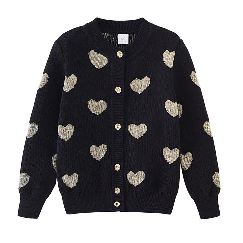 

Детская одежда на весну и осень Love Jacquard для маленьких и средних детей, свитер, кардиган, куртка, утолщенный вязаный кардиган для девочек 130cm чёрный