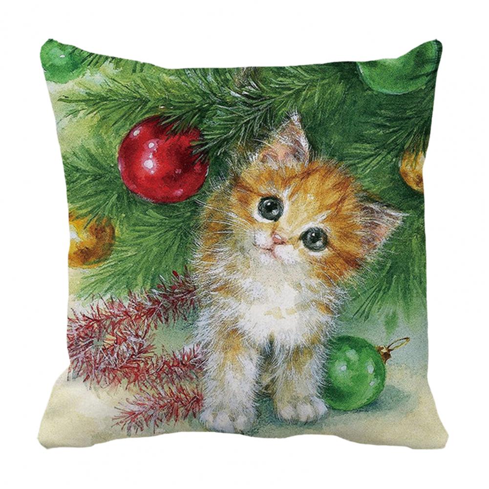 Christmas Gift Decoration Cute Cat Dog Print Cushion Cover Home Living Room Sofa Decoration Square Throw Pillow Cover