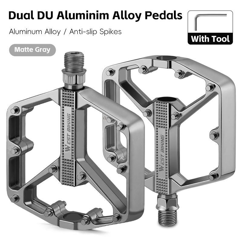 WEST BIKING Durable Aluminum Alloy Dual-DU Bearing Bicycle Pedal Anti-slip Smooth Widen Tread Mountain Road Bicycle Pedal