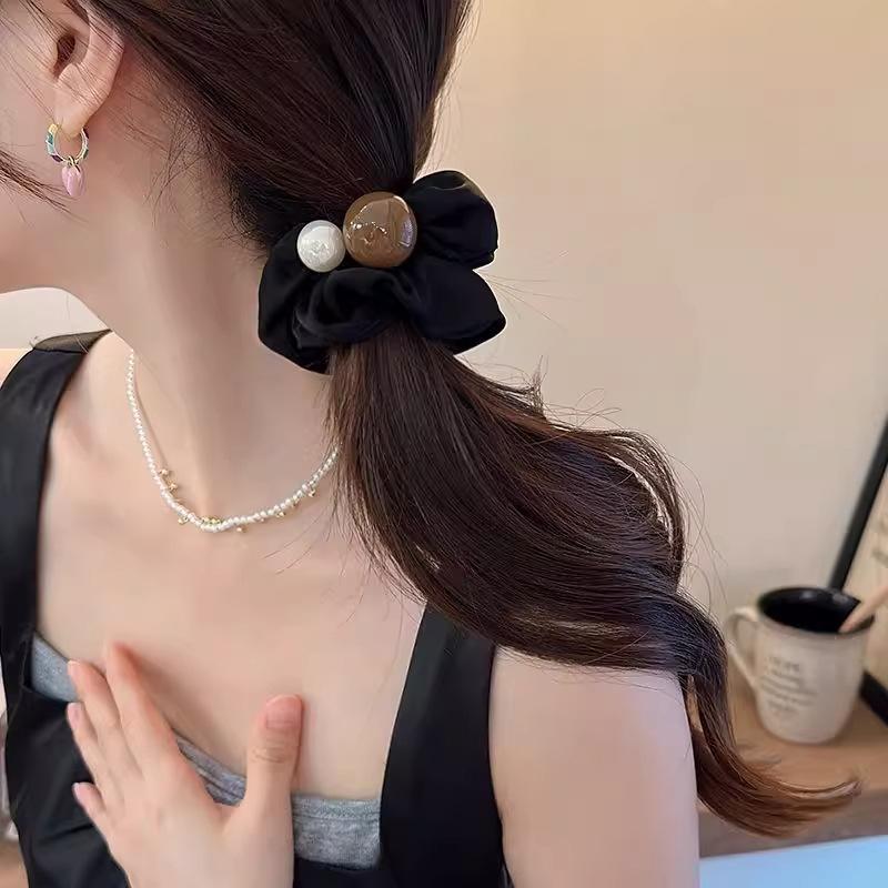 Elegantes Perlen Großdarm Scrunchie für Frauen Süßer Haarschmuck Einfaches elastisches Haarband Haargummi Mode Haaraccessoires