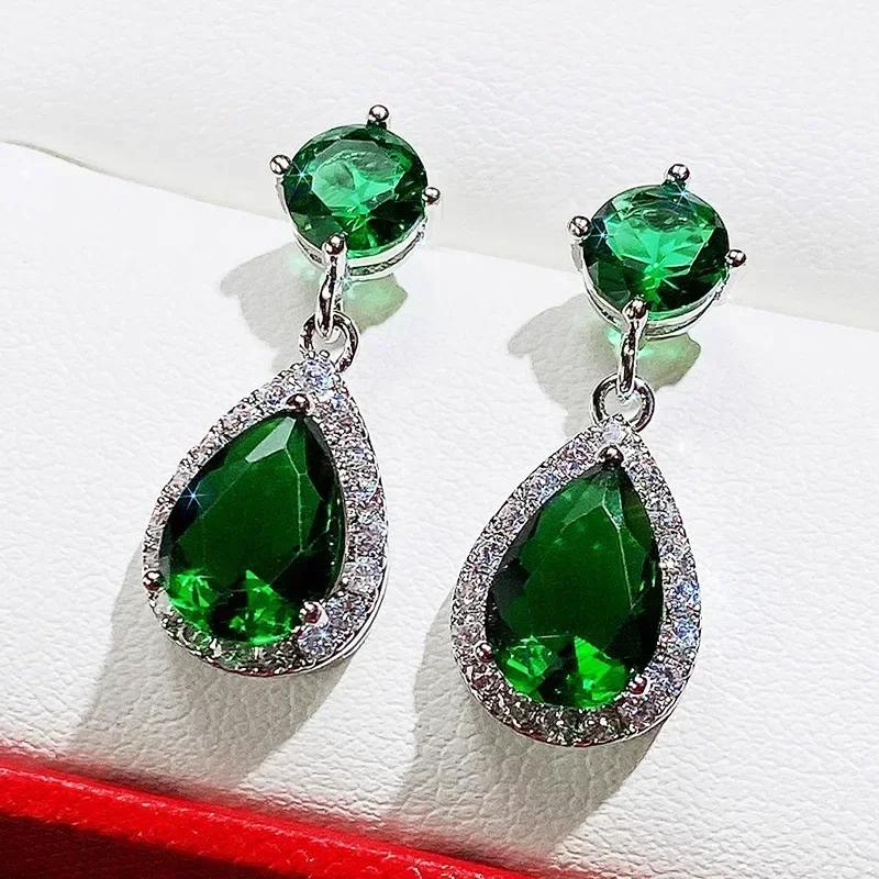 Modische Bankett Elegante Smaragd Zirkonia Ohrringe, Hochwertig Eingelegte Hochzeitsstil Schwingende Zirkon Accessoires