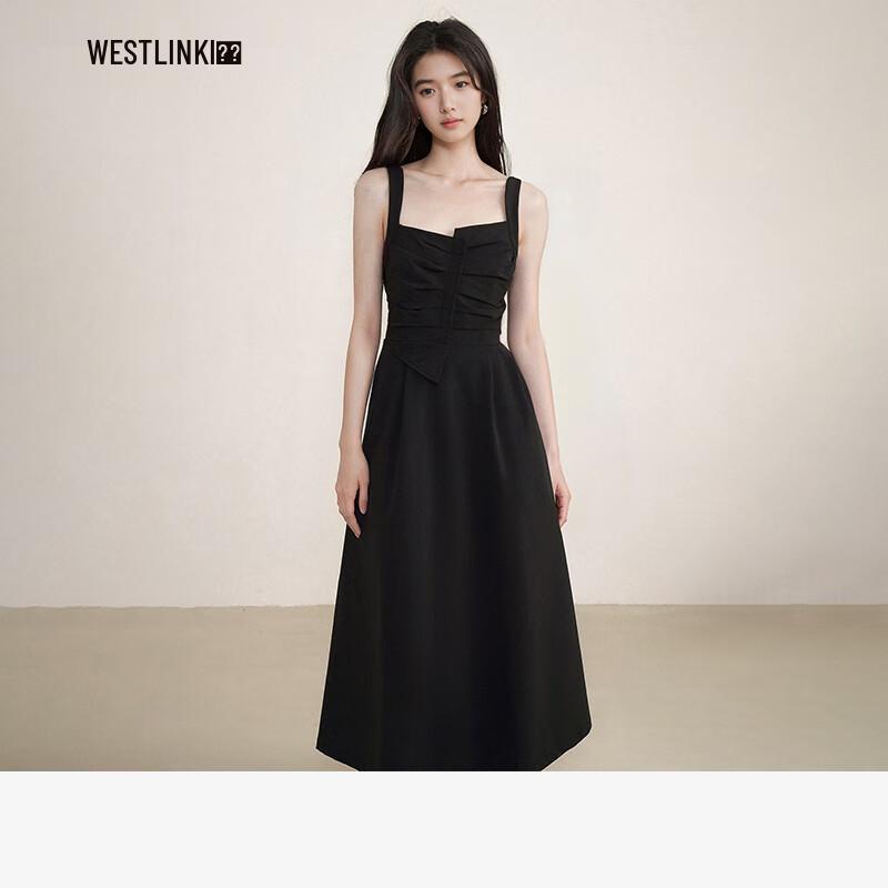 

Женское летнее платье 2025 года в стиле Хепберн, французское, с нерегулярными бретелями M