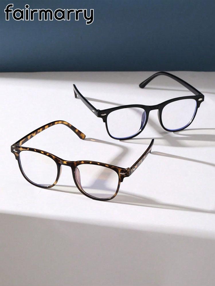 2PCS Fashionable Classic Square Frame Vintage Anti-Blue Light Clear Glasses For Daily Reading Office Life Eyewear Decor .
