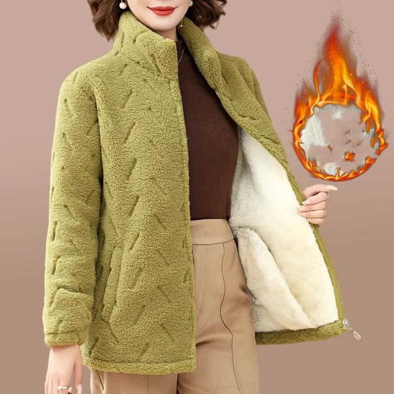 Giacca invernale da donna con collo alto, calda, comoda, con cerniera, giacca casual in peluche