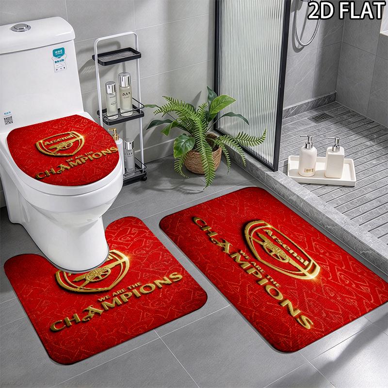 Arsenal F 3Pcs Flannel Toilet Mat Set Bathroom Rug Bath Carpet Non Slip Home Decor Toilet 3 Pcs Bathroom Textile Set