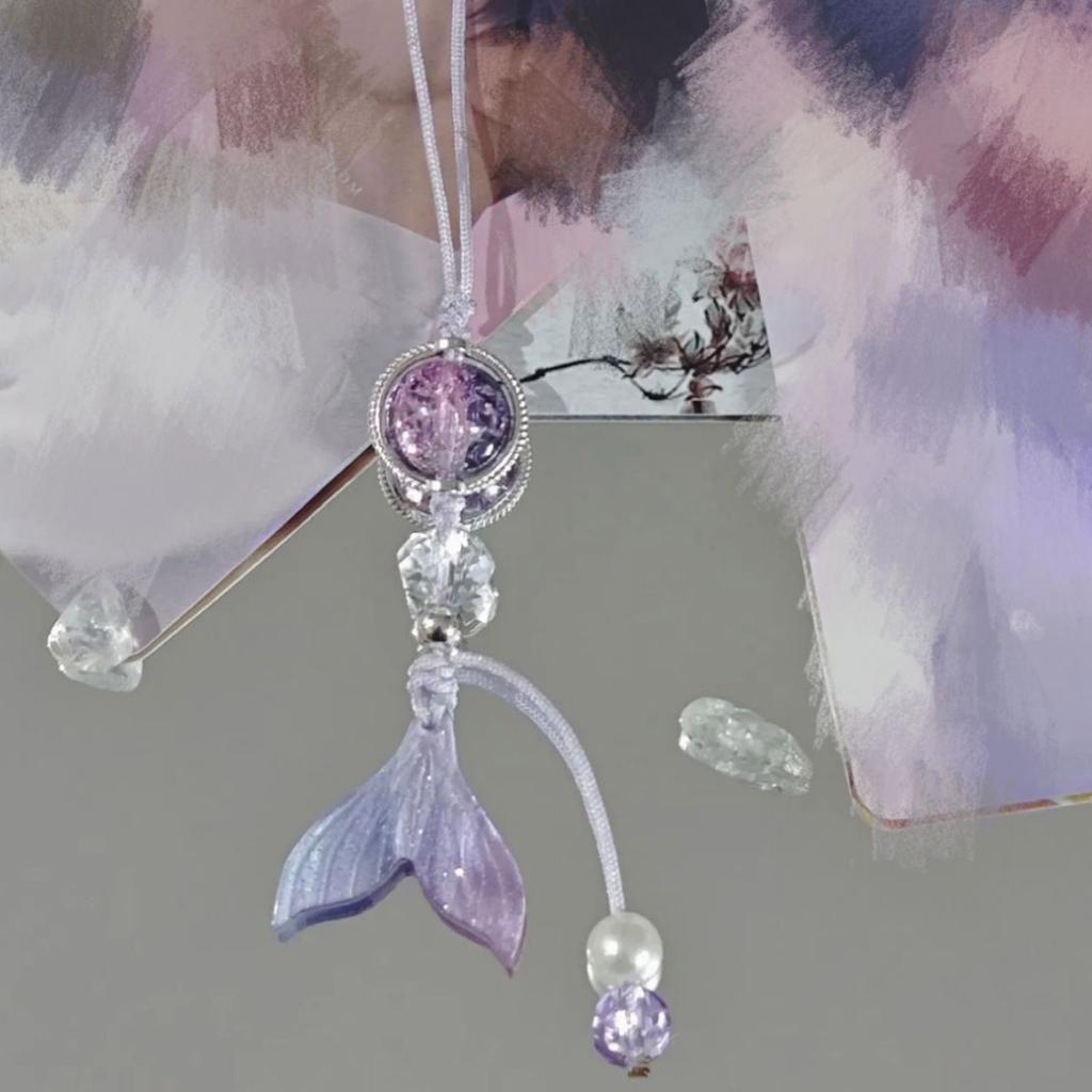 Cute Fish Tail Shell Bead Charm Pendant Chain Phone Strap Pocket Keychain Strap Hangings Decoration for Key Bag Purse