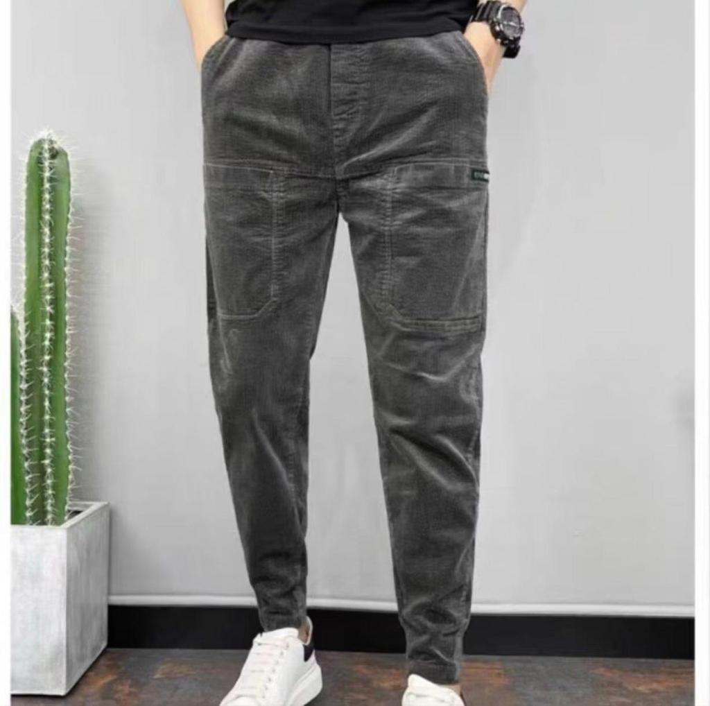 Celebrity-Style Corduroy Six-Pocket Men's Skinny Pants - Trendy Spring/Autumn Casual Nine-Point Fit