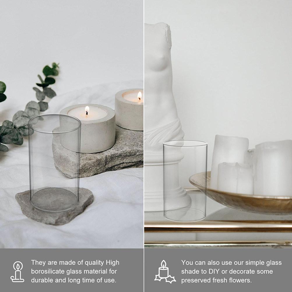 2Pcs Glass Shades Transparent Cylinder Covers Clear Candleholders for Home Decorative Romantic Atmosphere Desktop