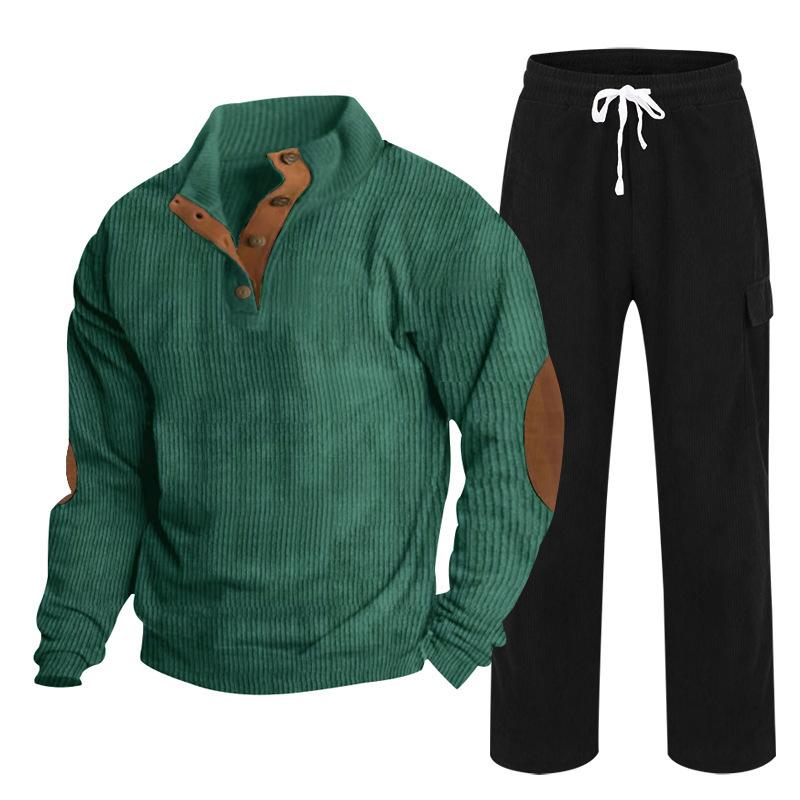 Herren Herbst/Winter Neuankömmling Sportbekleidung Zweiteiliges Set Cord Knopfleiste Henley Oberteil und Straight-Leg Hose Lässiges Ensemble