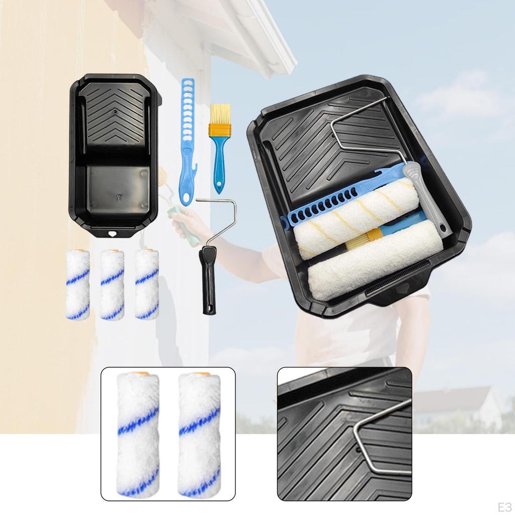 3 Pieces Paint Roller Kit Includes Frame Brush Cover Stirring Rod Tray Portable