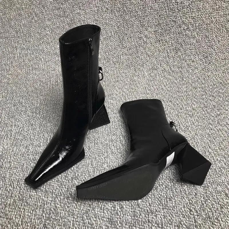 2025 New Square Toe Ankle Boots,Women Strange High Heels BotasFashion Winter Shoes BootiesSize 35-40Black