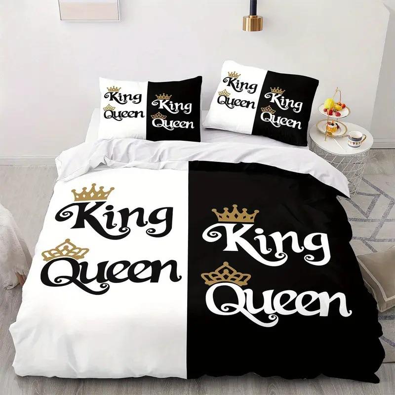 Comforter King Queen Black And Red Crown Design Comforter Soft Aesthetic Elegant Modern Bedding Set With 2 S
