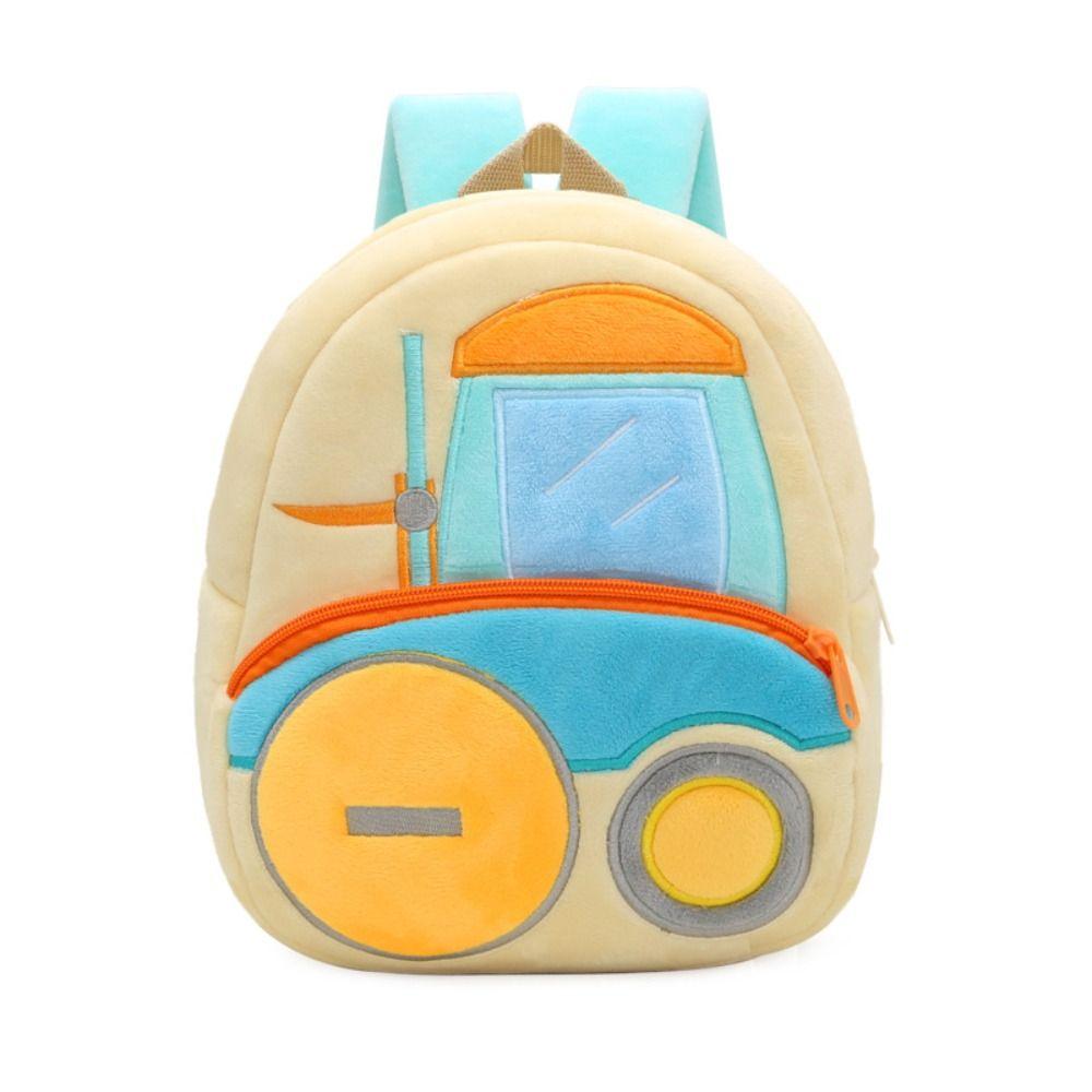 Plush Cartoon Excavator Backpack 2-4 Years Old Kids Small School Bag Kids Engineering Backpack