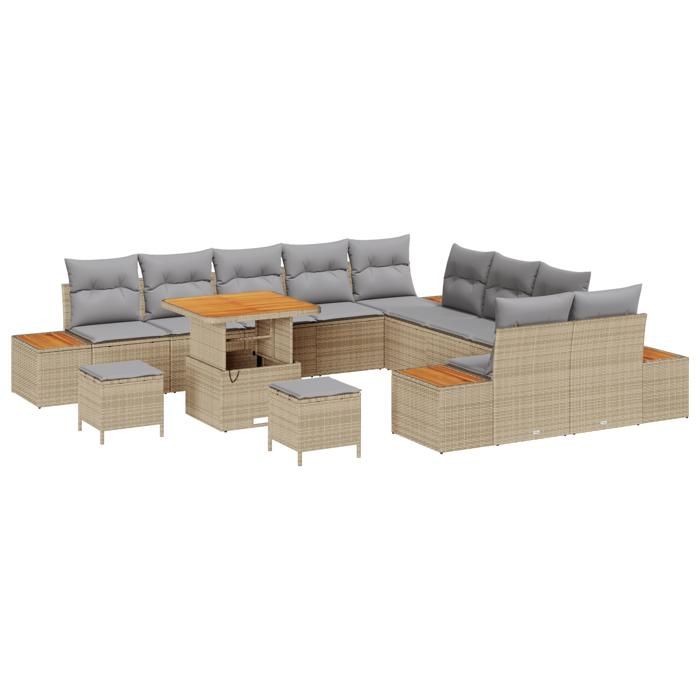 Ensemble de canapé 13 pièces vidaXL avec coussins Beige poly rattan acacia, Ensemble de salle à manger 3 pièces vidaXL 3362972