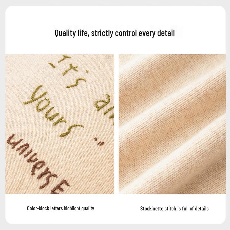 TUHUANG Women's Pure Wool Letter Embroidered Round Neck Sweater