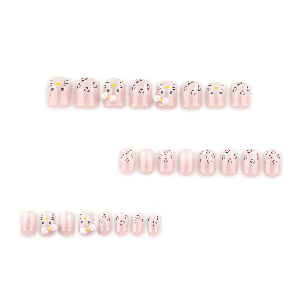 Japanese Sweet Cat Wears Nail French Leopard Print Hot-selling Nail Art Fake Nail Short Square Nail Piece