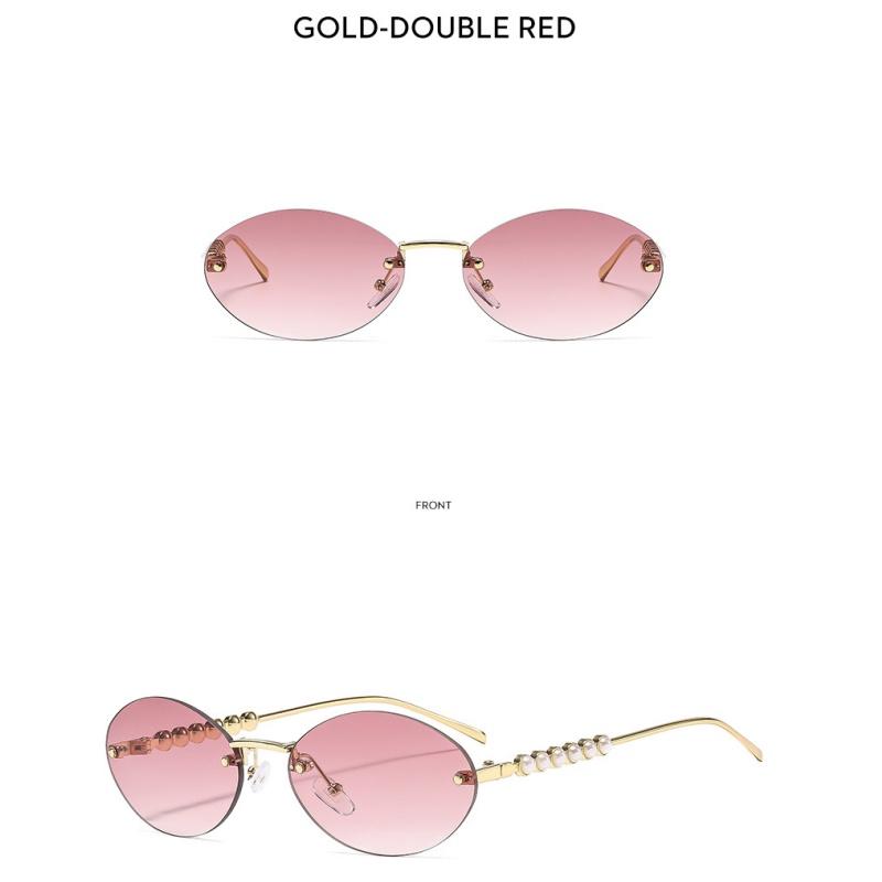 Ladies sunglasses, rimless oval sunglasses, pearl embellished sunglasses.