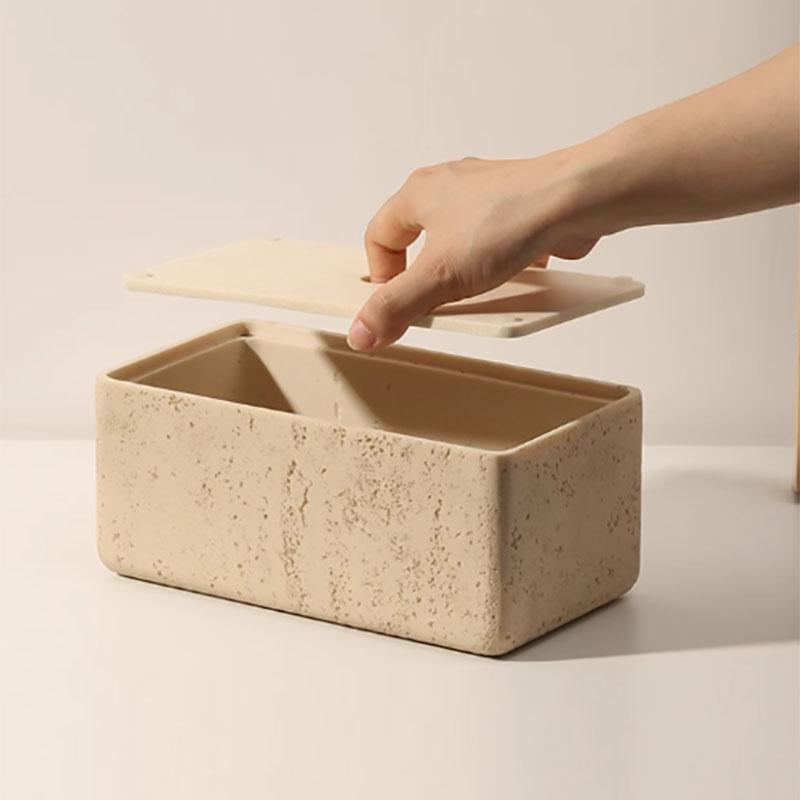 European Hole Stone Tissue Box High-end Living Room Office Tissue Box Multi-function Key Remote Control Storage Home Decoration
