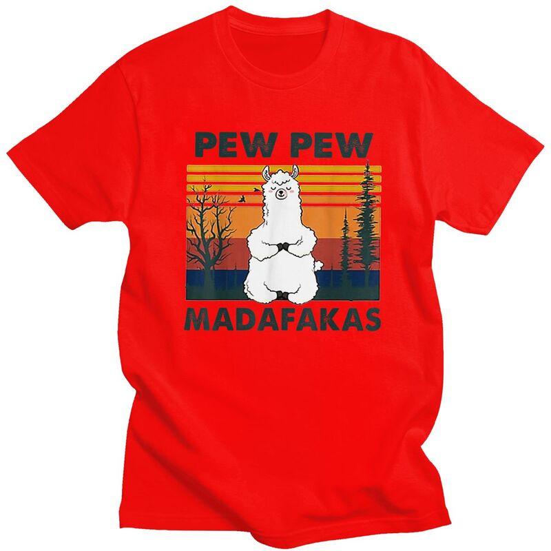

Custom Pew Pew Madafakas Funny Llama T Shirts Men 100 Cotton Tees Tshirt Short Sleeve Casual Tshirt Clothes S