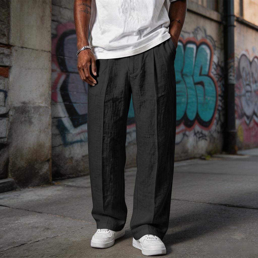 Men's Linen Casual Pants Loose Fit British for Everyday Wear