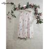 Prairie Chic Spring Summer Women Midi Skirt Elastic Waist Light Pink Floral Print A-Line Skirt Elegant Feminine Sweet Skirts Womens
