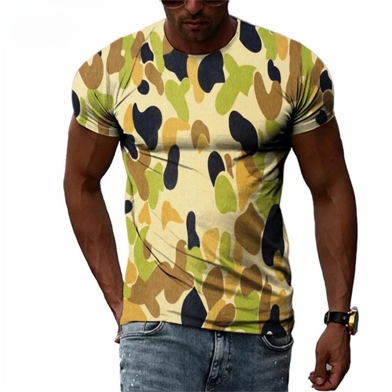 Letní móda maskáčový 3D potisk Pánské tričko Trendy ležérní Osobnostní trička Harajuku Street O-výstřih Krátký rukáv Top tričko