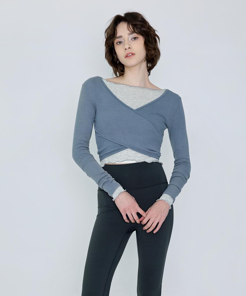 Debiweeo Curve Wrap Crop Top Devi-T0041-Ash Navy