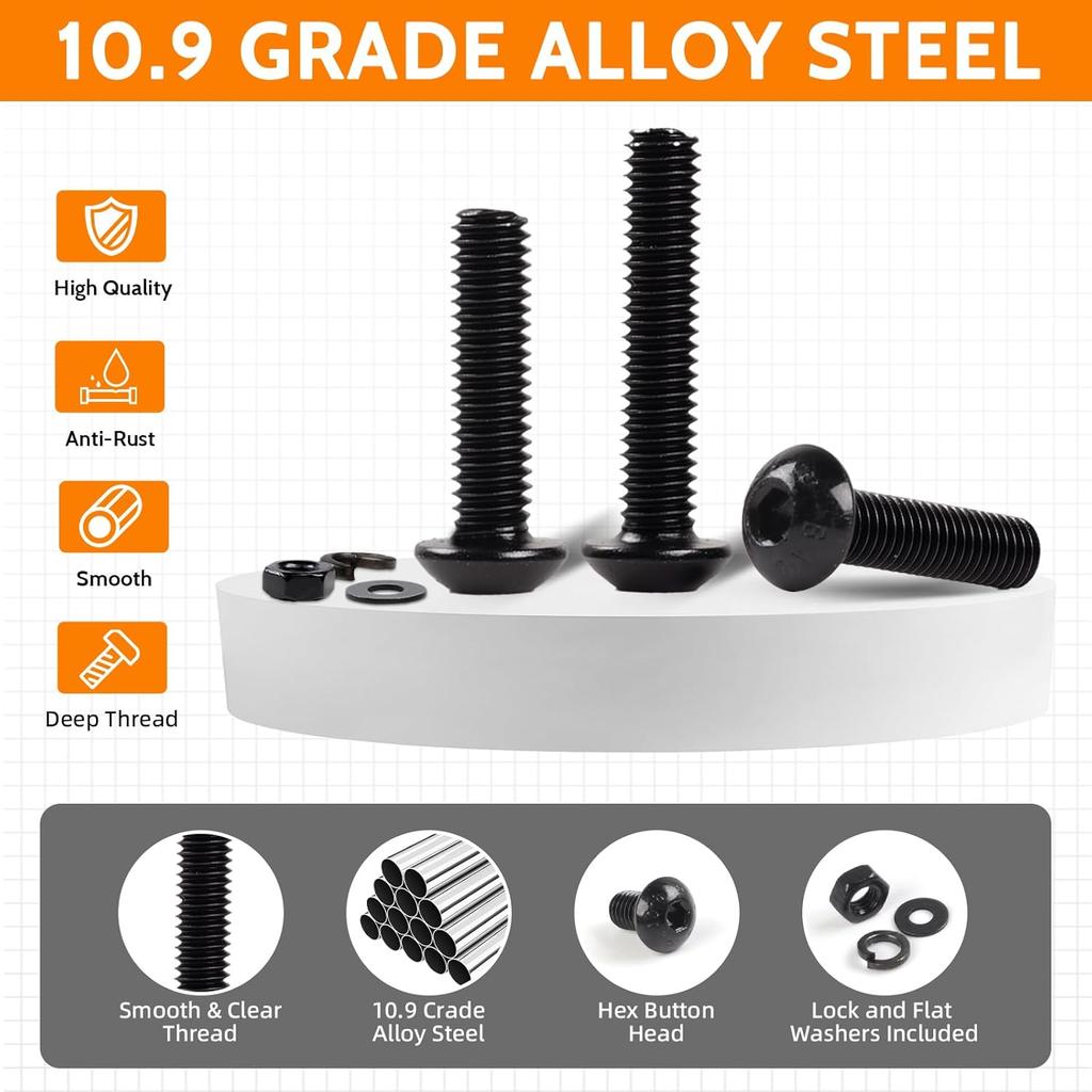 1705PCS Hex Button Head Machine Screw Assortment Kit, M2 M3 M4 M5 Metric Bolts and Nuts Kit with Lock & Flat Washers and Allen Wrench, Grade 10.9