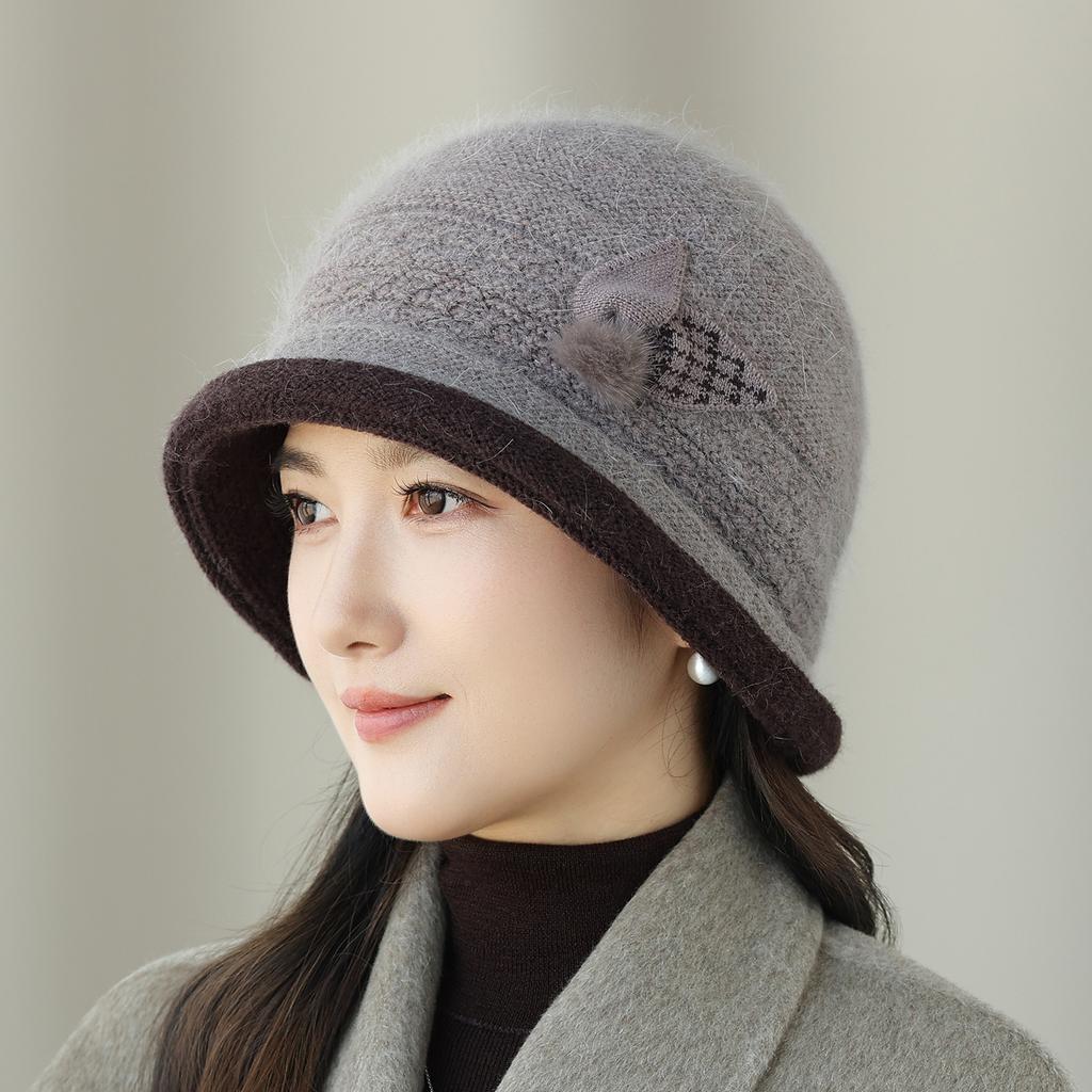 In winter the elderly mother hat female ear protector wool knitted hat old lady thermal cotton hat grandma fleece hat