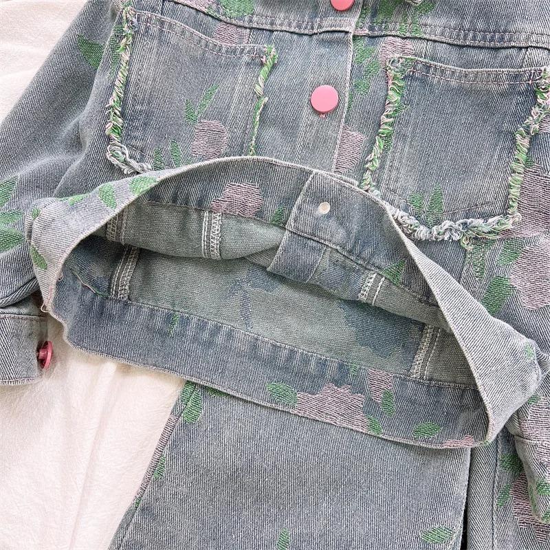Girls Clothing Sets Spring Autumn Children's Clothing Cute Denim Jacket Cardigan Straight Leg Jeans Kids Suit