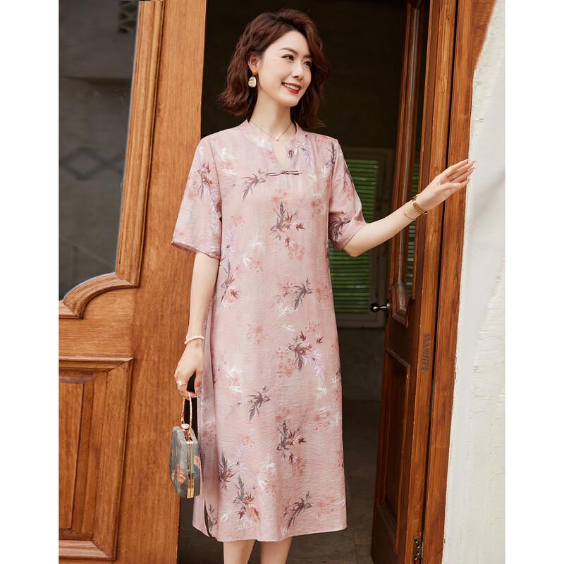 2025 Summer New Chinese Style Slit Short Sleeve Dress for Mid-Aged Women